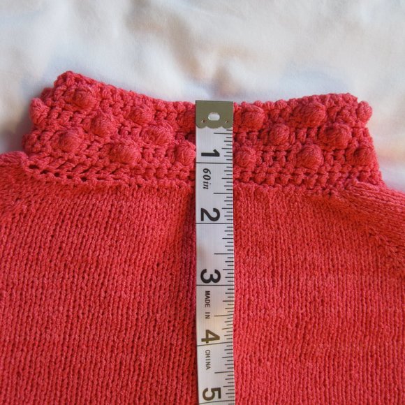 Handknit Cardigan Raised Popcorn Design Trim Bright Rose Womens Button Up L / XL - Picture 11 of 15